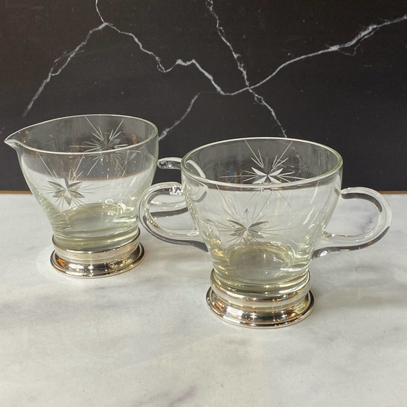 Watson starburst open sugar and creamer Sterling bases - Picture 1 of 5